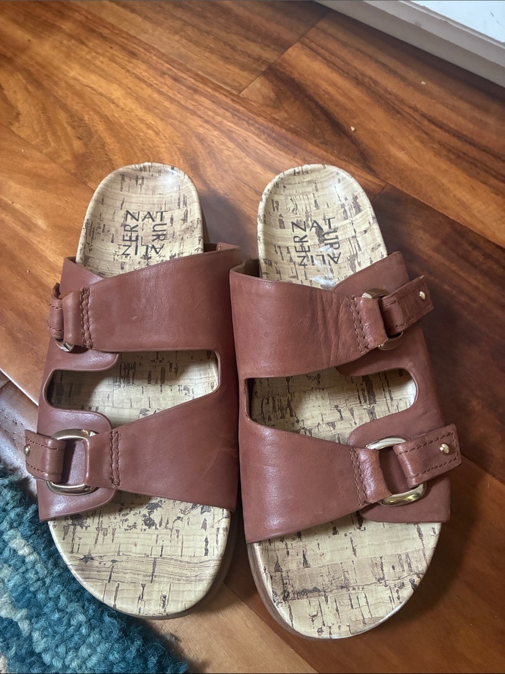 Naturalizer Leather Double-Band Slide Sandals SZ 7M Brazil Nut